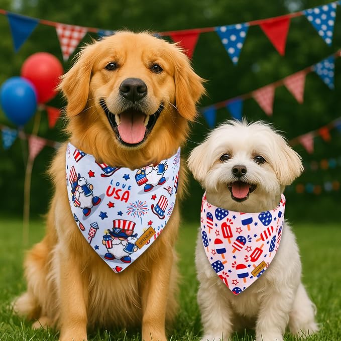 4th of July Dog Bandanas with Snap Button, 2 Pack American Flag Pet Scarf - Image 5
