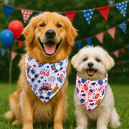 4th of July Dog Bandanas with Snap Button, 2 Pack American Flag Pet Scarf - Image 5