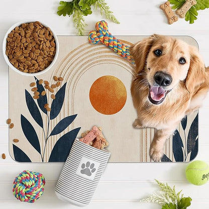 Sun Boho Leaf Dog Cat Food Mat, Absorbent Pet Feeding Mat - Image 7