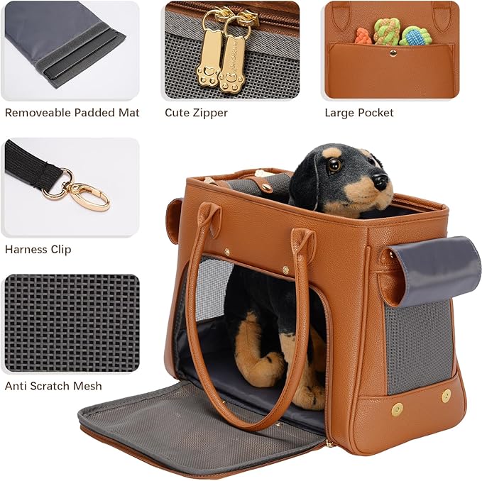 Fashion Pet Carrier Purse for Small Cat and Dog, Luxury Pu Soft-Sided Tote Bag - Image 4