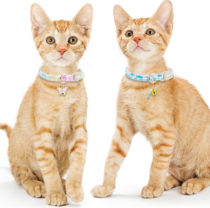 Faygarsle 2 Pack Plaid Butterfly Fish Pattern Cat Collars Breakaway Safety - Image 7