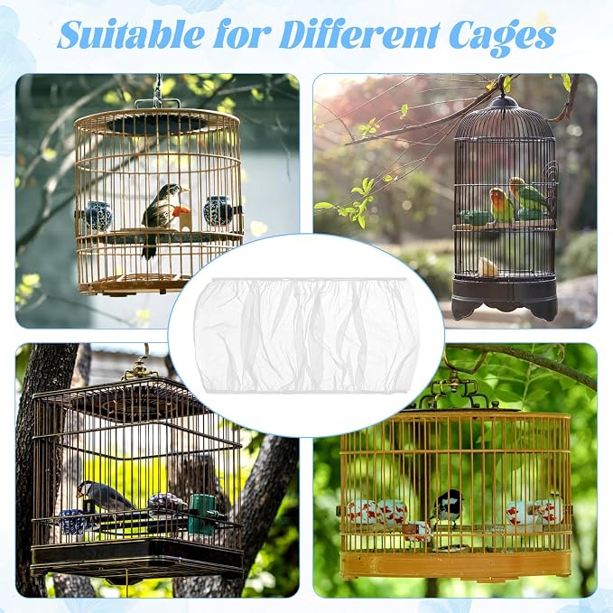 2 PCS Bird Cage Seed Catcher Airy Gauze Bird Cage Cover White Birds Cages Net - Image 4