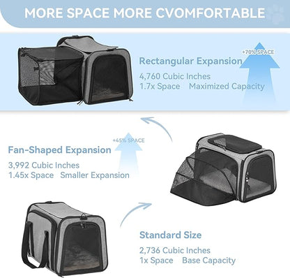 Petsfit 19"X12" X12" Expandable Pet Carrier, Square Expansion Reduces Pet - Image 2
