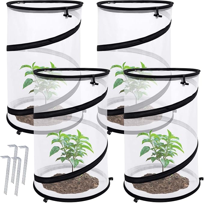4 Pcs Pop Up Insect Barrier Plant Cover Net, 19.6" x 11.8" Round Foldable Plant by PurpleStar