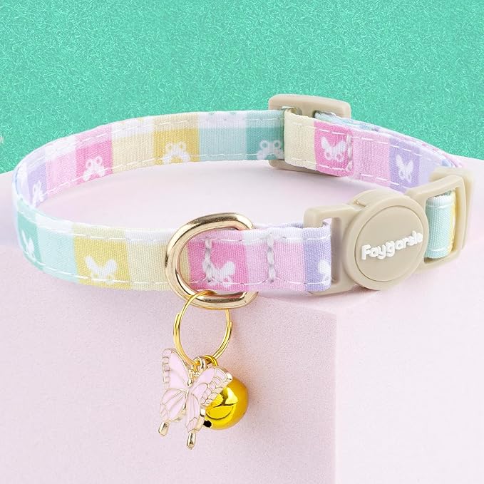 Faygarsle 2 Pack Plaid Butterfly Fish Pattern Cat Collars Breakaway Safety - Image 3