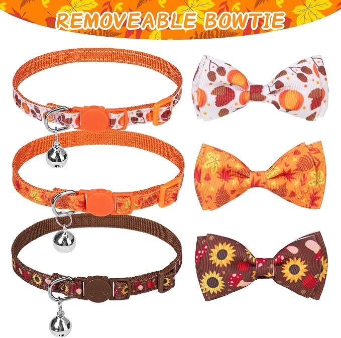 SCENEREAL Fall Thanksgiviing Cat Collar Breakaway Girl Boy, 3 Pack Turkey - Image 4