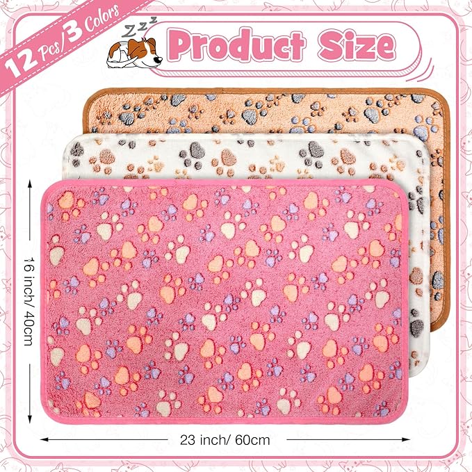 Tegeme 12 Pcs Pet Blankets Soft Fluffy Fleece Dog Cat Warm Paw Print Pattern - Image 2