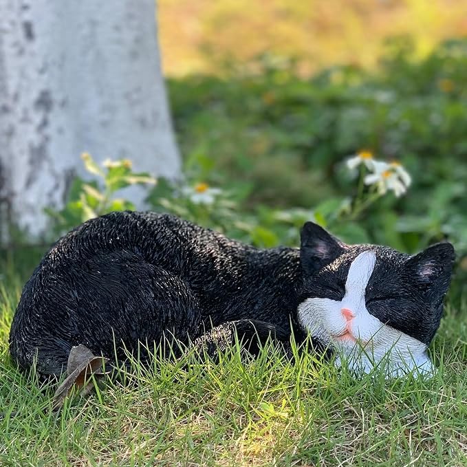 Cat Statue Outdoor Cat Figurines Garden Decor, Sleeping Tabby Statues - Image 6