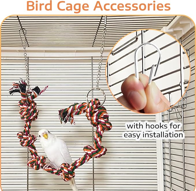Bird Rope Perch & Swing Toy, Sturdy Knotted Parrot Cotton Rope - Image 5