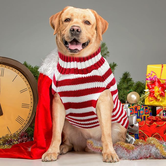 Dog Christmas Sweater Xmas Pet Clothes Cute Striped Santa Claus Costume Holiday - Image 2