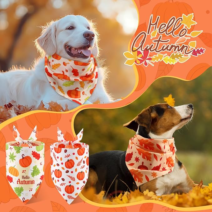 Abbylike 50 Pcs Fall Thanksgiving Dog Bandana Bulk Pumpkin Bandana - Image 6