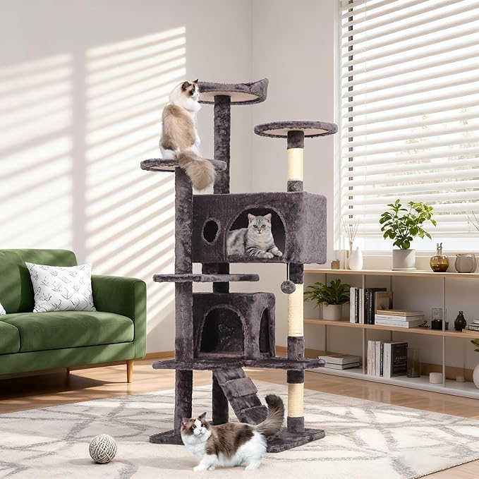 BestPet | 54" Cat Tree Tower | Purple Gray | Sturdy, Hanging Cat Toys, - Image 2