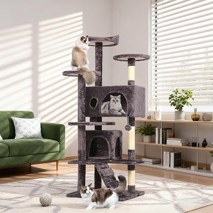 BestPet | 54" Cat Tree Tower | Purple Gray | Sturdy, Hanging Cat Toys, - Image 2