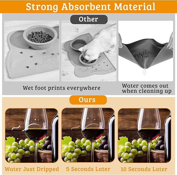 Pet Feeding Mat, Non-Slip Water Bowl Placemat, Pet Supplies 12" x 20" - Image 3