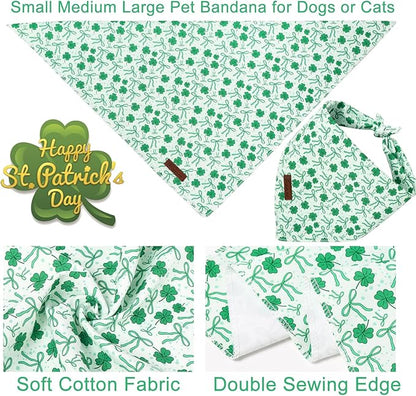 St. Patrick's Dog Bandana, UP URARA PUP Shamrock Triangle Bid, Clover and Bow - Image 3