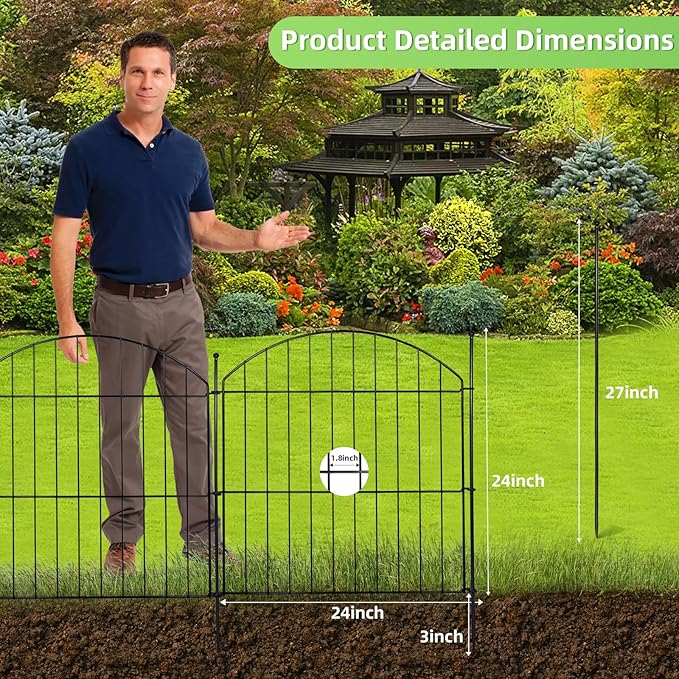 Decorative Garden Fence 24in x10ft, 5 Pack No Dig Fence Animal Barrier - Image 2