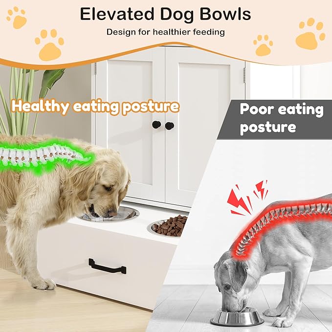 Dog Feeding Station with 2 Elevated Dog Bowls, Food Storage with Adjustable - Image 2