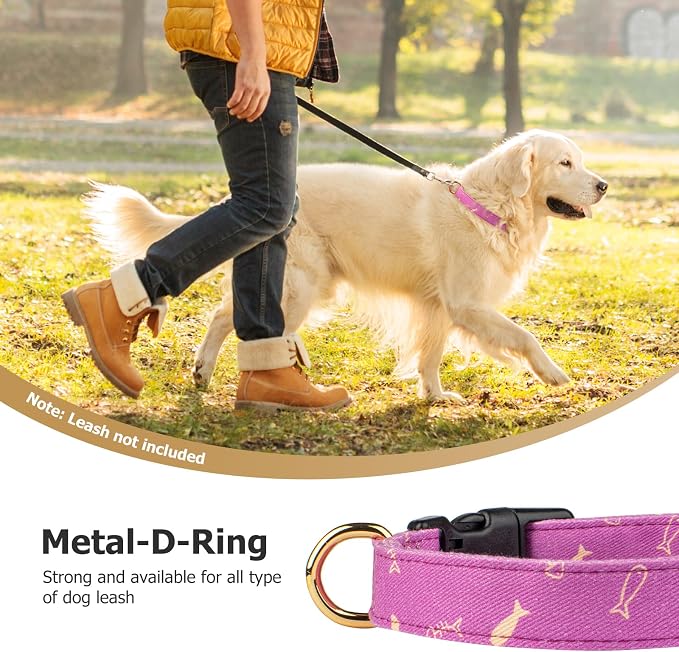 Cotton Handmade Dog Collar Cute and Distinctive Patterns Purple Fish - Image 6