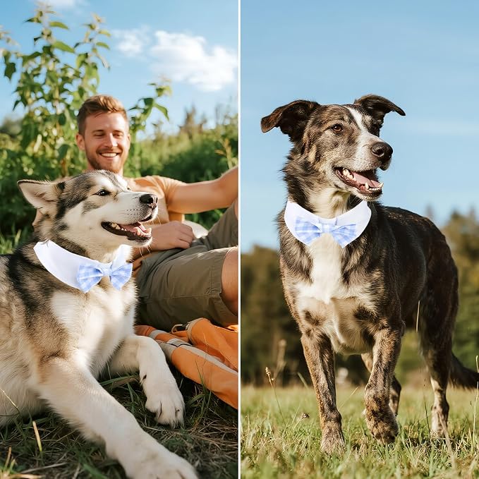 Segarty Dog Bow Tie for Neck Girth 16.5-21.2in, Adjustable Light Blue Plaid - Image 4
