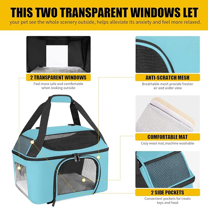 Large Cat Carrier for 2 Cats Safe Soft Side Pet Carrier for Dog Collapsible - Image 5
