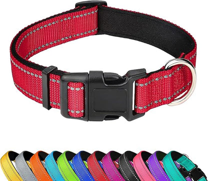 Reflective Dog Collar, Adjustable Soft Neoprene Padded Nylon Pet Collars by PWOD