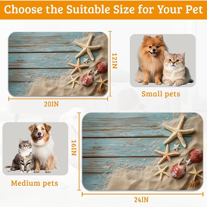 Sand Starfish Dog Cat Food Mat, Wood Board Absorbent Waterproof Placemat - Image 6
