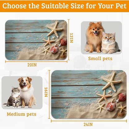Sand Starfish Dog Cat Food Mat, Wood Board Absorbent Waterproof Placemat - Image 6