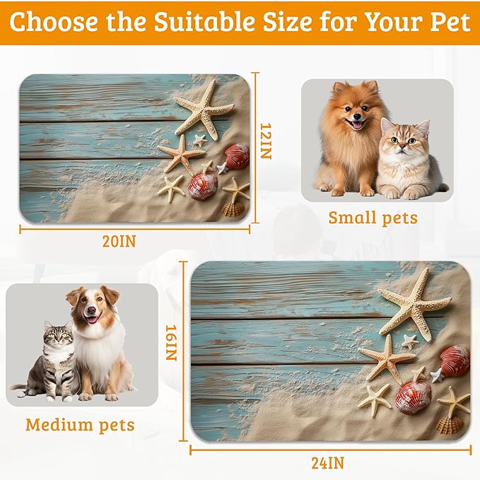 Sand Starfish Dog Cat Food Mat, Wood Board Absorbent Waterproof Placemat - Image 6