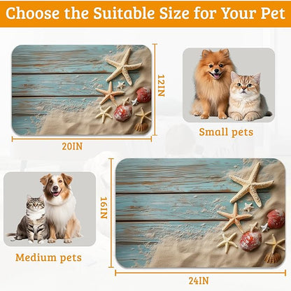 Sand Starfish Dog Cat Food Mat, Wood Board Absorbent Waterproof Placemat - Image 6