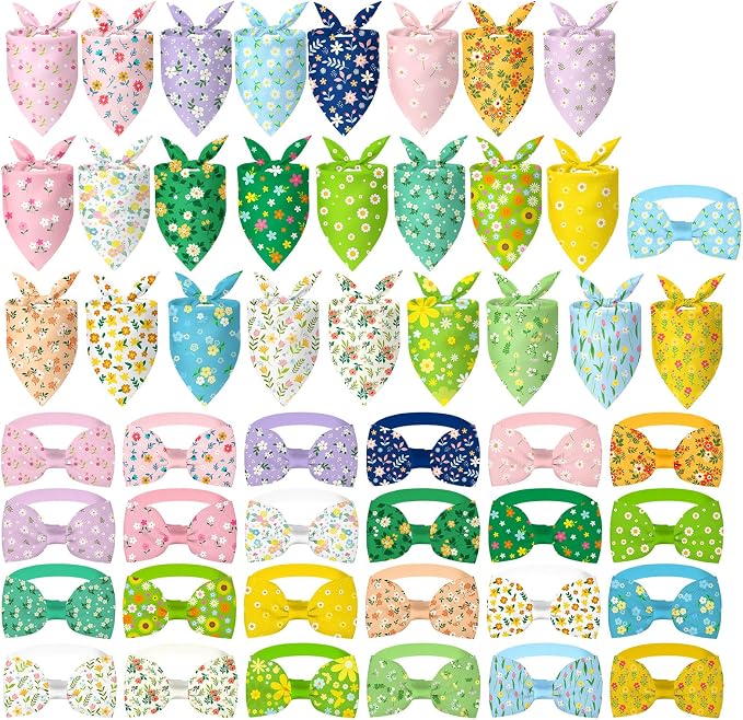 Sanwuta 50 Pcs Spring Dog Bandanas Bulk and Collar Bow Ties Set 25 Bandanas 25 by Sanwuta