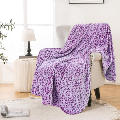 Bnuitland Purple Leopard Print Flannel Throw Blanket, 300 GSM Double Sided by BNUITLAND