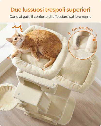 Feandrea Cat Tree, 81.1-Inch Large Cat Tower, 2 Perches, 2 Caves - Image 3