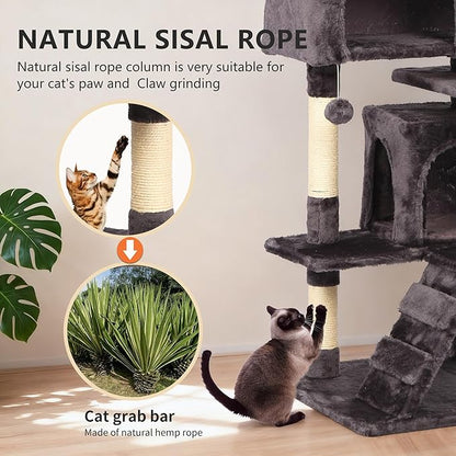 BestPet | 54" Cat Tree Tower | Purple Gray | Sturdy, Hanging Cat Toys, - Image 4