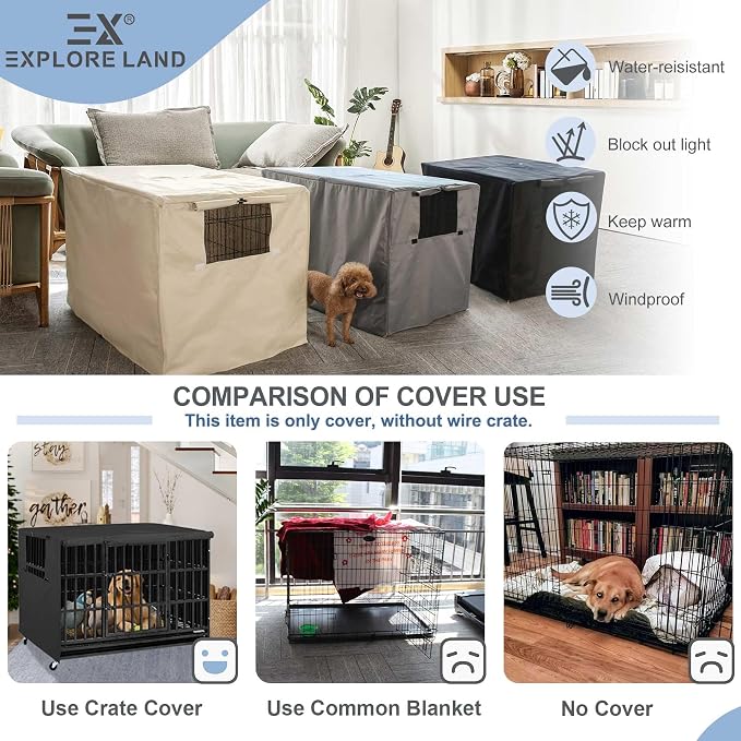 Explore Land Dog Crate Cover Heavy Duty Polyester Pet Kennel Sunshade Universal - Image 3