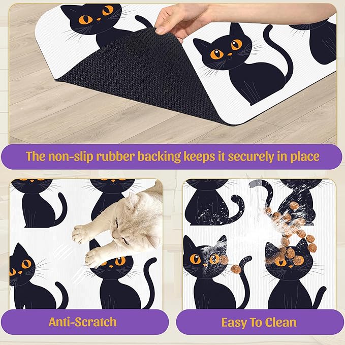 Cute Black Cats Pet Feeding Mat, Absorbent Dog and Cat Bowl Pad, Fast Dry - Image 6