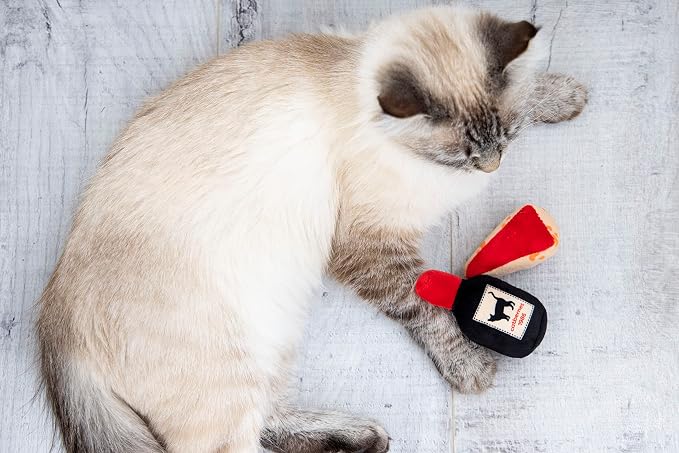 Pearhead Pet Cheese & Wine Cat Toys Set of 2 – Plush Catnip Toys - Image 6