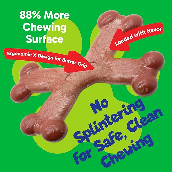 Chew’EMS X Bone Dog Chew Toy for Aggressive Chewers – Long-Lasting Bacon Flavor - Image 2