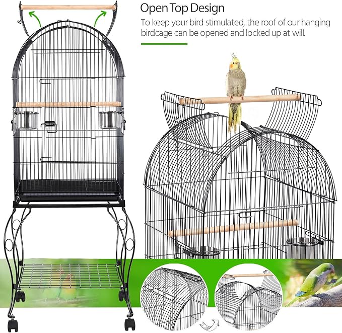 Yaheetech 59-Inch Rolling Standing Medium Dome Open Top Bird Cage - Image 4