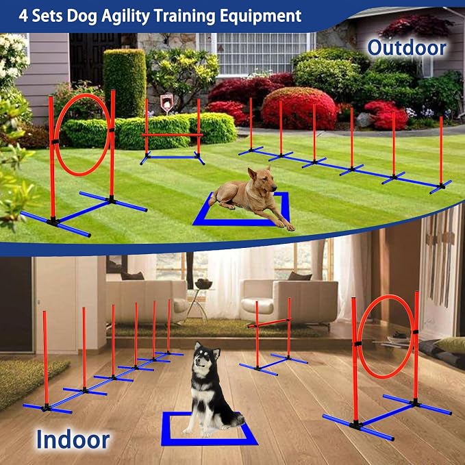 4 Sets Pets Agility Training Equipment, Adjustable Dog Hoop, Dog Jump, Weave - Image 2
