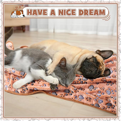 Tegeme 12 Pcs Pet Blankets Soft Fluffy Fleece Dog Cat Warm Paw Print Pattern - Image 5
