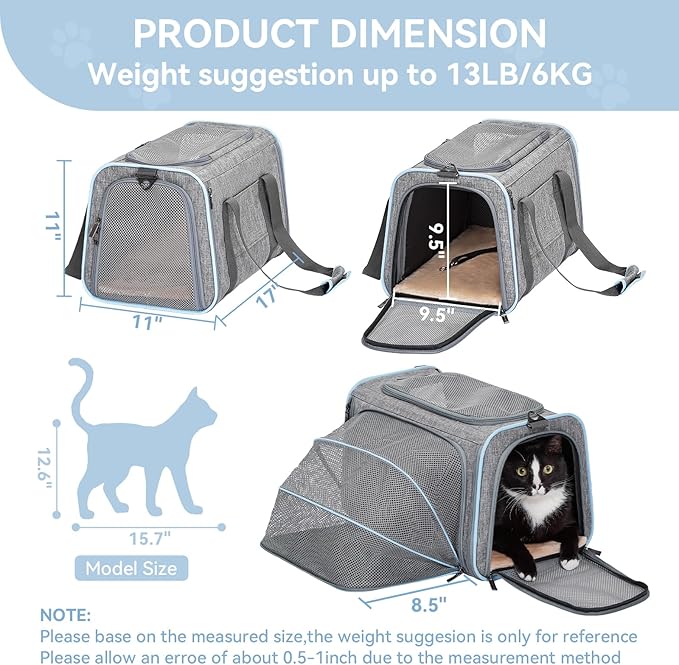 Petsfit Expandable Cat Carrier Dog Carriers, Airline Approved Soft-Sided - Image 2