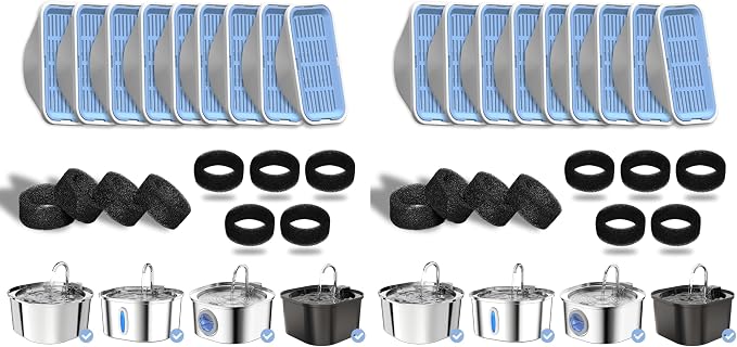 PEKTACO Cat Water Fountain Filters Replacement & Pre-Filter Sponges by PEKTACO