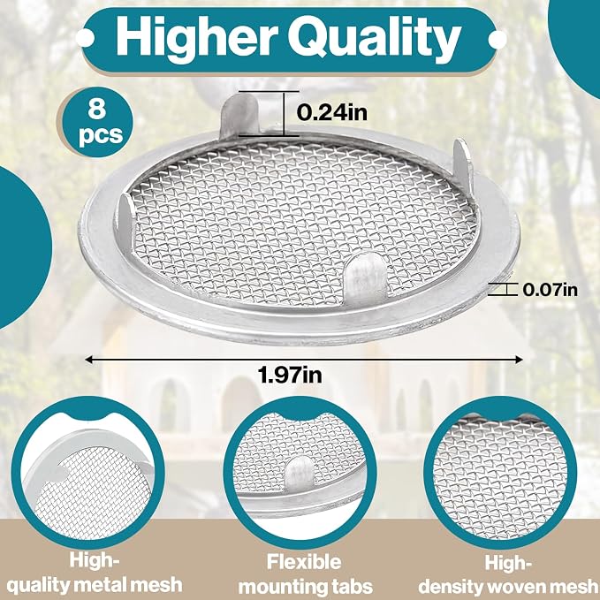 8-Pack 2" Circular Vent Covers, Steel Mesh Screen, Circular Screen - Image 2