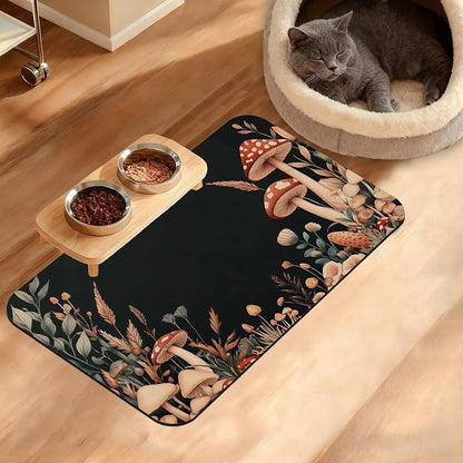 Vintage Mushroom Dog Food Mat, Leaf Absorbent Pet Feeding Mat by Unknown