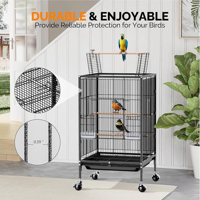 VINGLI Bird Cage with Wheels, Durable Wrought Iron Parakeet Cage with Slide Out - Image 7