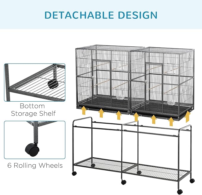 PawHut 65" Double Rolling Metal Bird Cage - Image 5