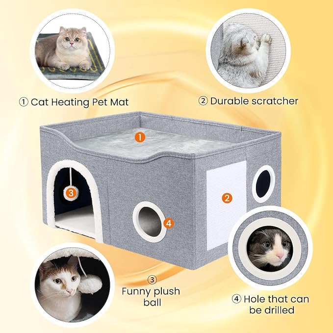 Indoor Heated Cat House, Adjustable Temperature Cat Heating Bed - Image 3
