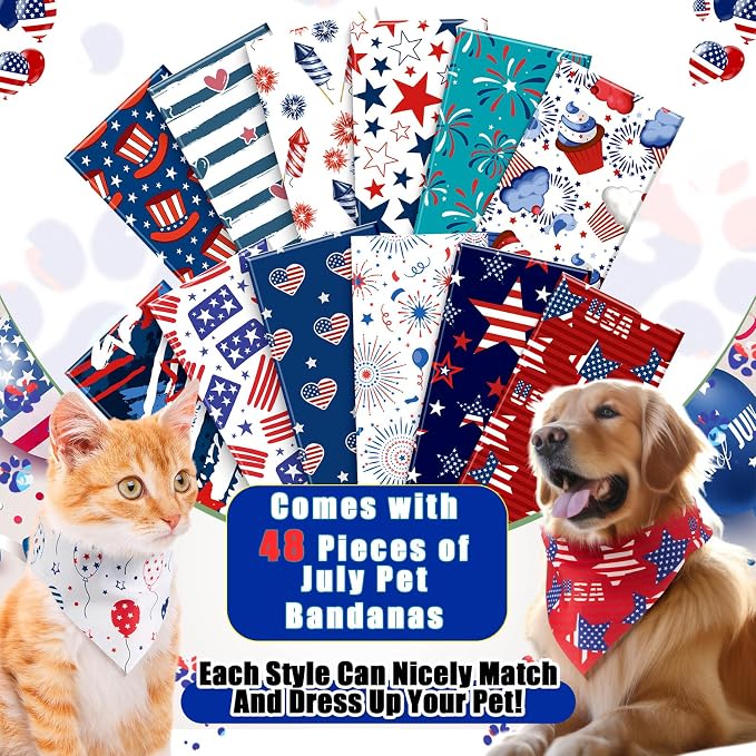 Sanwuta 48 Pcs 4th of July Dog Bandanas - Image 3
