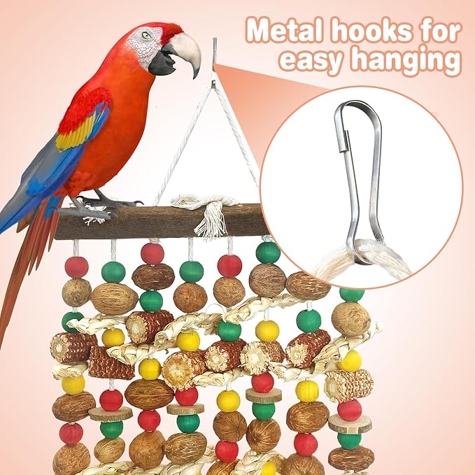 PINVNBY Large Parrot Toys Natural Nuts Corn Cob Wooden Chewing Tearing Toy - Image 6