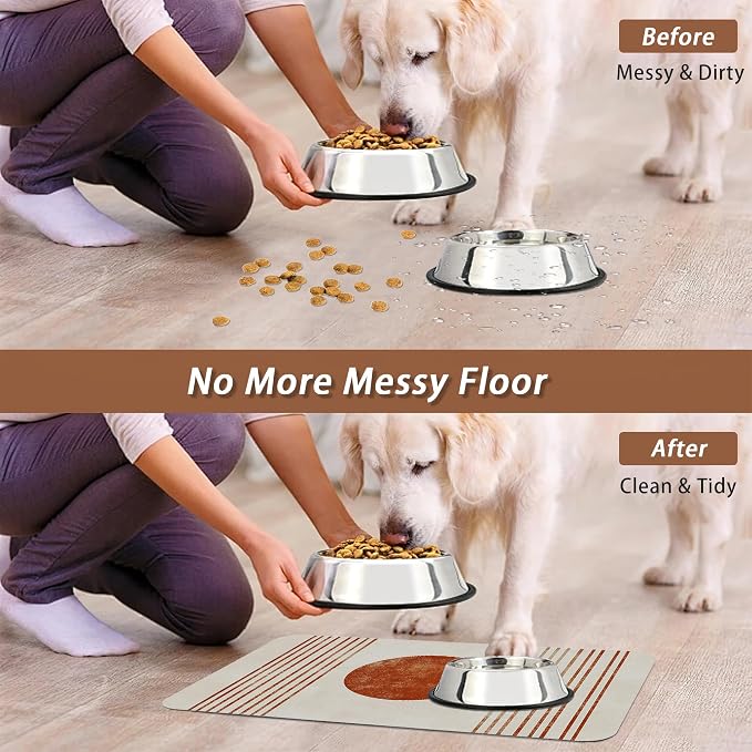 Sun Boho Dog Food Mat for Floors, Absorbent Quick-Dry Pet Feeding Mat, Cat Dog - Image 5